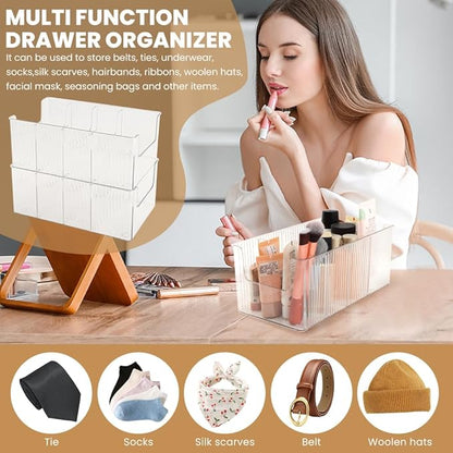Acrylic Belt Organizer, 2 Pack Clear Stackable Belt Holder for Closet Drawer Storage 4 Compartments with Removable Dividers, Multi-Purpose Display Bins with Inserts for Ties,Socks