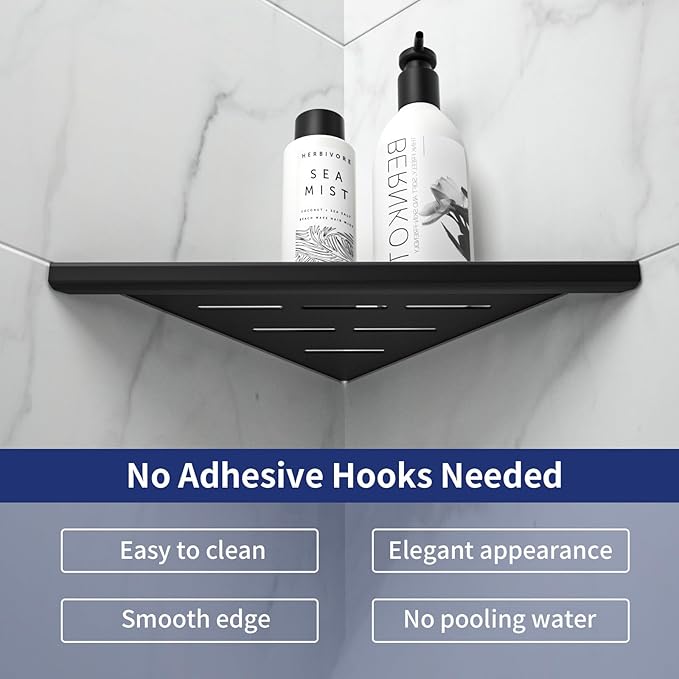Bernkot 8'' Corner Shower Shelf 2PCS, 304 Stainless Steel Bathroom Shelves for Tiled Wall, Grout in Shelf Rack (8'', Black)