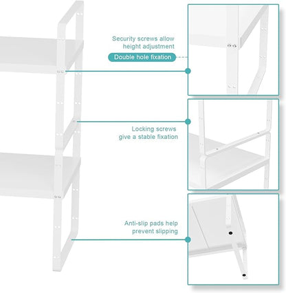 WEJIPP Cabinet Organizer Shelves,Adjustable Height Stackable Spice Racks for Cabinet,Pantry,Counter,Cupboard - 2 Packs of Kitchen Under Sink Expandable Storage Shelves,D:10.24" x W:16.5"-27.2",White