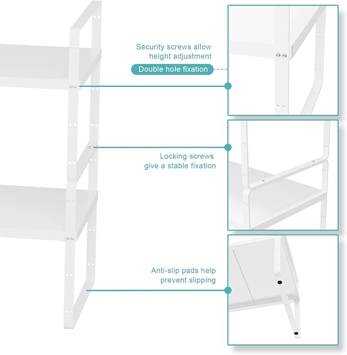 WEJIPP Cabinet Organizer Shelf,Expandable Cabinet Space Rack,Stackable Shelves Adjustable Storage Shelf,Riser for Kitchen Pantry Office,10.24" D,White