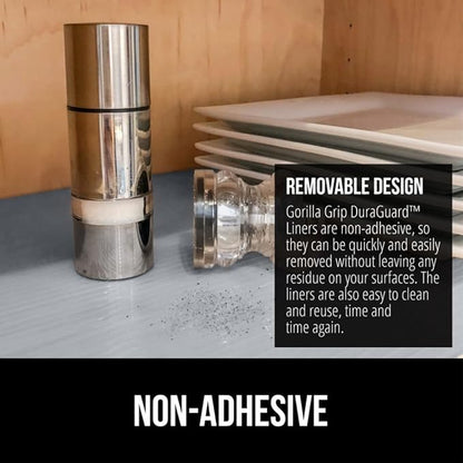 GORILLA GRIP DuraGuard Shelf Liner, Non-Adhesive Cabinet Liners for Kitchen Drawers, Shelves, Refrigerator, Pantry Storage, Bathroom Closet, Durable Waterproof BPA Free Ribbed Plastic, 17.5x10 Gray
