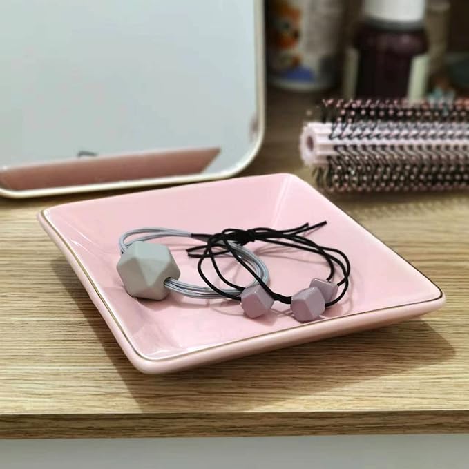 HANKOR Ceramic Jewelry Dish Tray, Decorative Trinket Tray Holder for Ring Earring Key, Gift for Women Girls, 4.7inch, Pink