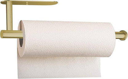 Paper Towel Holder Under Cabinet Wall Mount Paper Towel Rack Kitchen Paper Holder Self Adhensive Jumbo Rolls Paper Towel Holders for Kitchen Bathroom Farmhouse Accessories SUS 304 Stainless Steel,Gold