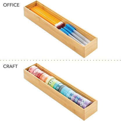 mDesign Slim Wooden Bamboo Drawer Organizer - 15" Long Stackable Storage Box Tray for Kitchen Drawers/Cabinet - Utensil, Silverware, Spatula, Flatware Holder - Echo Collection, 2 Pack, Natural Wood
