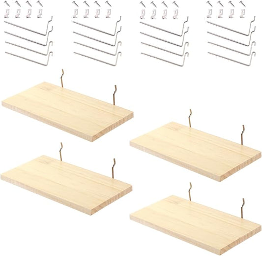 SEVENY Shelves for PegBoard, Pine Wooden Pegboard Shelf Wall Organizer, Wooden Board for Walls Home, Garage Tool Storage, Office Organization, Kitchen, Craft Room,4 Pack