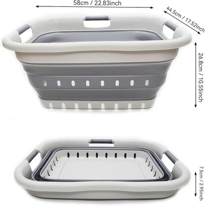 SAMMART 41L (10.8 gallon) Set of 2 Collapsible 3 Handled Plastic Laundry Basket-Foldable Pop Up Storage Container/Organizer-Space Saving Hamper/Basket (2, Grey/Dark Grey)