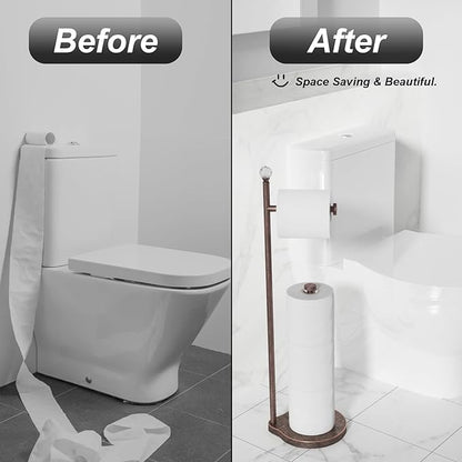 Toilet Paper Holder for Bathroom, Heavy Weighted Metal Free Standing Toilet Paper Storage with Crystal Ball, Toilet Paper Stand for Bathroom Accessories, Oil Rubbed Bronze [Holds MEGA Rolls]