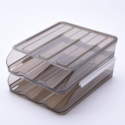 OnDisplay Stackable Acrylic Gravity Egg Tray Holder for Fridge - Food-Safe PET Refrigerator Storage Bin for Eggs (Brown, Set of 2 Trays)