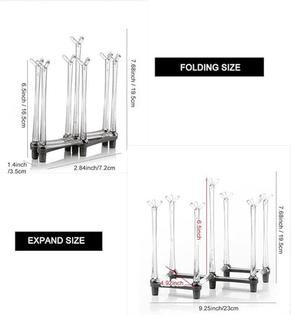 Marbrasse Retractable Cup Drying Rack, Drinking Glass and Sports Bottle Drainer Stand, Plastic Bag Dryer with Non-Slip Bottom for Kitchen Countertop