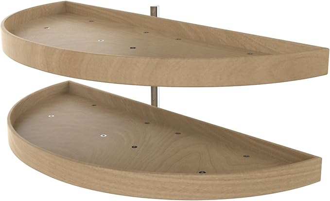 Rev-A-Shelf 38" Dual Shelf Half Moon Lazy Susan Organizer for Blind Corner Kitchen Cabinets, Pull Out Turntable Storage Trays, Wood, 4WLS882-38-570