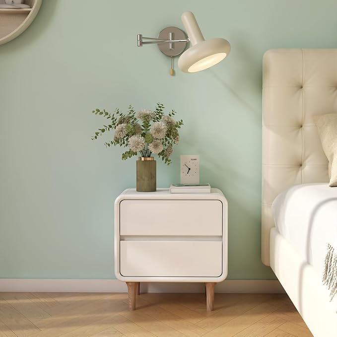 Vadisun White Solid Wood Night Stand Set of 2, Mid Century Modern Nightstand with 2 Drawers, Small Nightstand, Wooden Nightstands, Small Bedside Table for Bedroom(17.72" W x 13.78" D x 18.50" H)