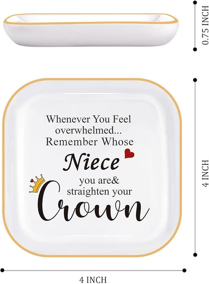 PUDDING CABIN Niece Gifts from Auntie, Jewelry Ring Holder Dish, Remember Whose Niece You Are, Birthday Mothers Day Gift