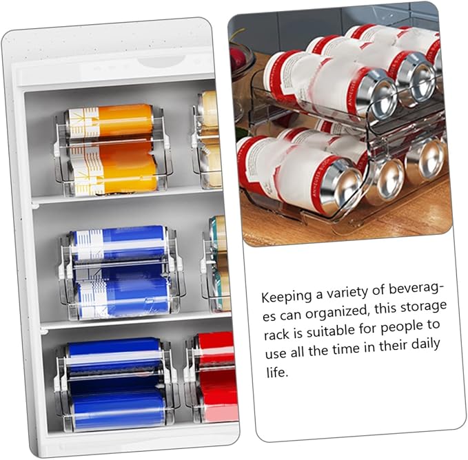 Luxshiny Clear Beverage Can Dispenser Double Storage Rack for Soda Beer and Canned Drinks Space Saving Organizer for Refrigerator Pantry and Cabinets Capacity