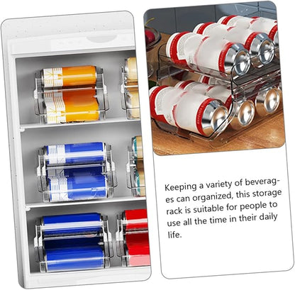 Luxshiny Clear Beverage Can Dispenser Double Storage Rack for Soda Beer and Canned Drinks Space Saving Organizer for Refrigerator Pantry and Cabinets Capacity