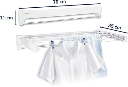 Leifheit Wall Dryer Telegant 36 Protect Plus, Space Saving Wall Mounted Clothes Drying Rack with 3.6 m Drying Length, Hidden Folding Design, 5 Rustproof Rails and 60 cm Aluminum Towel Bar