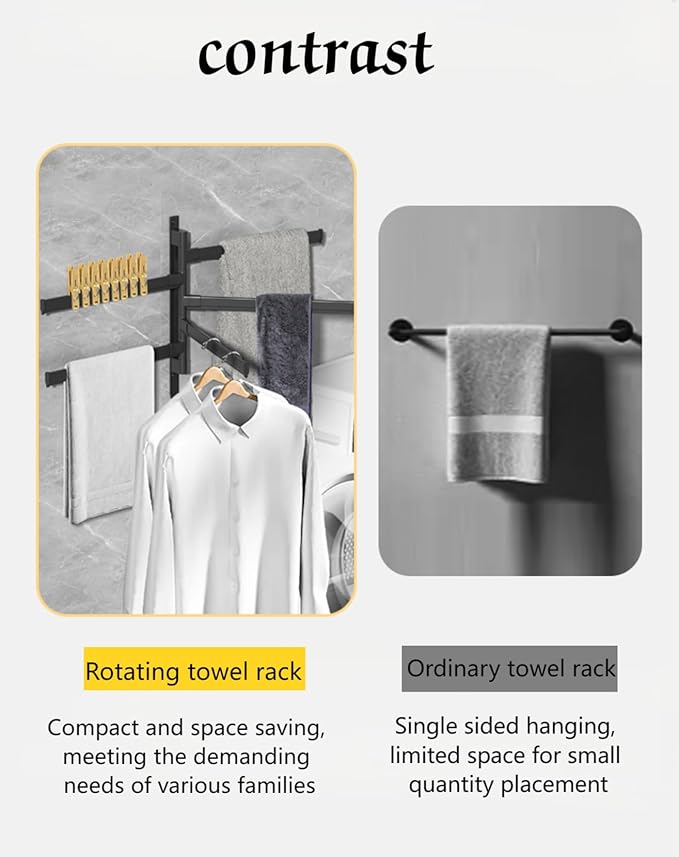 Rotating Towel Rack BSELUTNGY - Durable Space Saving Towel Racks for Bathroom Outdoor for Pool Over The Door Towel Rack Ideal for Balconies Cabinets Kitchens Perfect for Any Decor Style