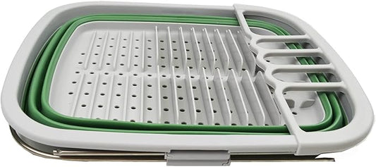 SAMMART 8L (2.11Gallons) Expandable Collapsible Plastic Dish Drainer - Foldable Drying Rack - Portable Dinnerware Organizer - Space Saving Kitchen Storage Tray (Grey/Dark Sea Green, 1)