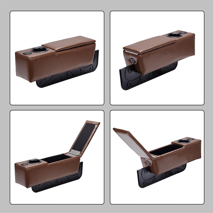 Sofa Armrest with Cup Holder, PU Leather Multifunctional Couch Arm Rest Insert, Removable Couch Caddy with Storage, Equipped with LED Reading Light & Wireless Charge Stand
