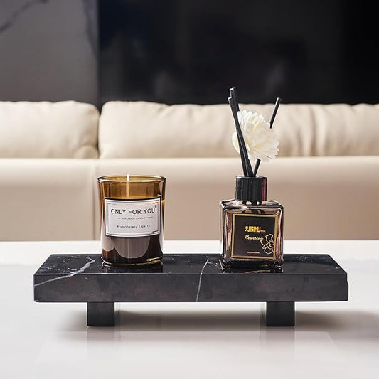 YCROJBK Natural Marble Tray Pedestal Stand, Modern Marble Riser, Soap Dispenser Holder for Bathroom, Kitchen, Home Decor (Marquina Black)