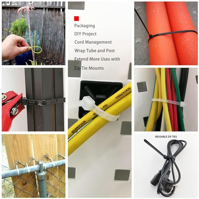 HS Reusable Zip Ties Assorted 6 8 10 Inch (200 Pack) Releasable Nylon Cable Zip Ties 50 Lbs Tensile Strength,Thick Reusable Wire Ties Outdoor Indoor Purpose