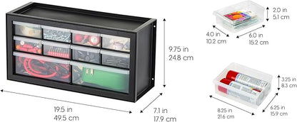 IRIS USA Small Plastic Storage Drawers, 10-Drawer - 2 Pack, Stackable Teacher Toolbox Craft Small Parts Bead Screw Hardware Building Bricks Organizer, Drink and Water Flavor Packet Organizer, Black