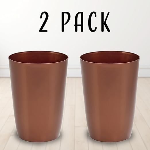 Mini Waste Basket - Pack of 2 Durable Small Plastic Garbage Trash Can Bin - Lidless Open-Top, Slim Profile for Compact Spaces - Suitable for Home, Bathroom, Office, Bedroom & More, Copper