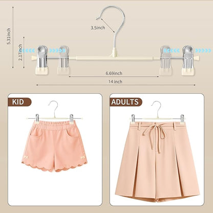 HWAJAN 10PACK 14Inch Pants Hangers with Clips Adjustable Skirt Hangers for Women Metal Non-Slip Trousers Hanger Heavy Duty Space Saving Clothes Hanger for Shorts,Jeans,Lvory