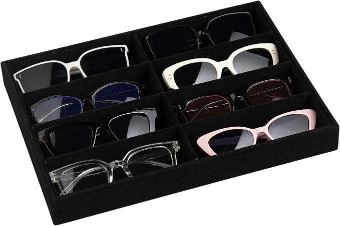 Frebeauty Sunglass Organizer,Velvet Glasses Organizer,8-Slot Sunglasses Tray for Drawer, Men's/Women's Sunglasses Box, Glasses Holder for Watch Stackable Eyeglass/Eyewear Display Tray(Black)