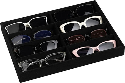 Frebeauty Sunglass Organizer,Velvet Glasses Organizer,8-Slot Sunglasses Tray for Drawer, Men's/Women's Sunglasses Box, Glasses Holder for Watch Stackable Eyeglass/Eyewear Display Tray(Black)