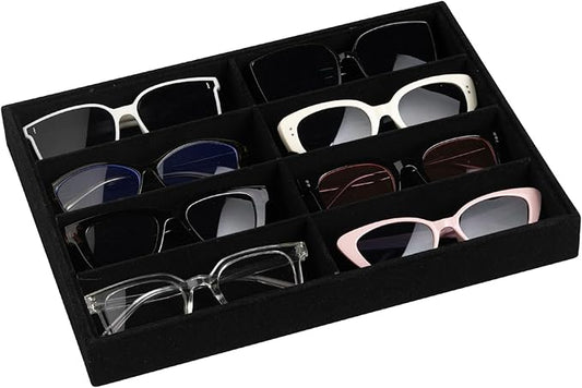 Frebeauty Sunglass Organizer,Velvet Glasses Organizer,8-Slot Sunglasses Tray for Drawer, Men's/Women's Sunglasses Box, Glasses Holder for Watch Stackable Eyeglass/Eyewear Display Tray(Black)