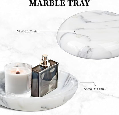 Amaauto Natural Marble Jewelry Tray 5.5", Trinket Dish for Ring Earring, Gift for Woman Daugther (Arabescato Calacatta)