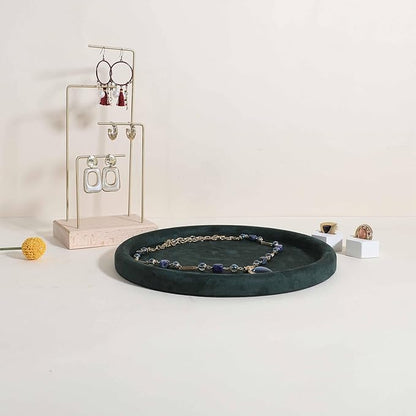GemeShou Round Jewelry Organizer Plate, Top Microfiber Velvet Jewelry Display Tray, Empty Jewelry Showcase Tray for Necklaces, Bracelets, Rings, Earrings (Green-Large, 9.8 x 9.8 in)