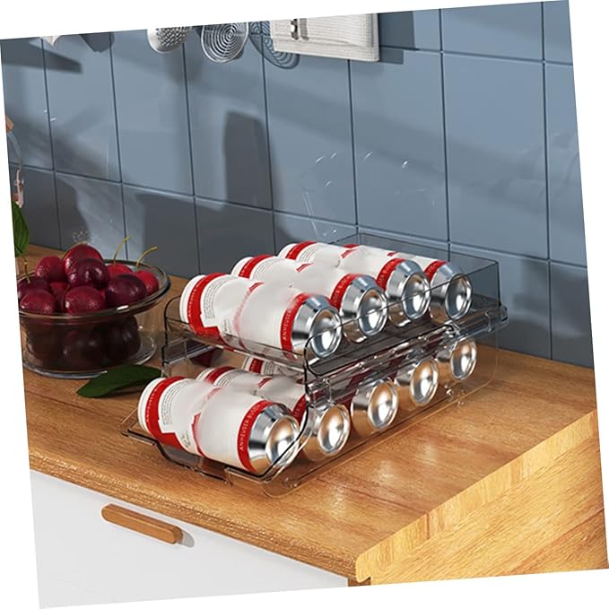 Mobestech Beverage Can Dispenser Clear Soda Storage Rack Double Organizer for Refrigerator Efficient Drink Holder for Pantry Space Saving Canned Drinks Storage