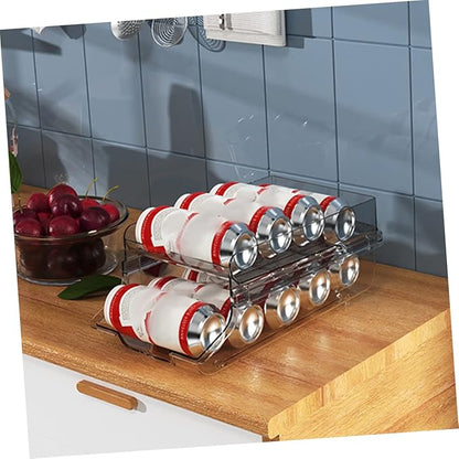 Mobestech Beverage Can Dispenser Clear Soda Storage Rack Double Organizer for Refrigerator Efficient Drink Holder for Pantry Space Saving Canned Drinks Storage