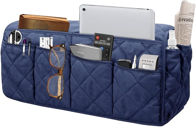 Benuomi Sofa Armrest Organizer with 14 Pockets, Waterproof, Non-Slip, Space-Saving, Fits Most Couches & Recliners, Black
