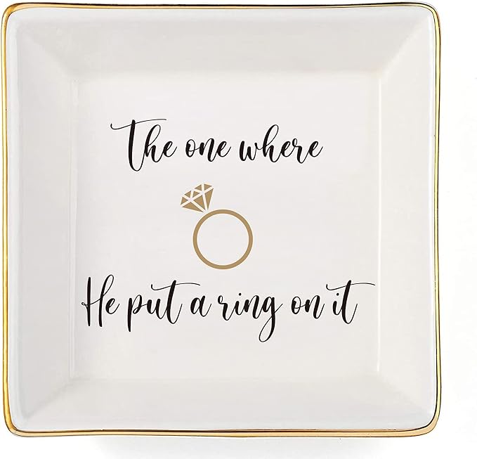 JOYIMARR Engagement Gifts for Women Ring Dish Tray - Bride to Be Newly Engaged Gifts-The One Where He Put A Ring On It - Funny Wedding Gift