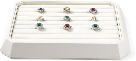 Premium PU Leather Stackable Jewelry Ring Display Tray Ring Earring Display Holder Organizer Showcase(Beige)
