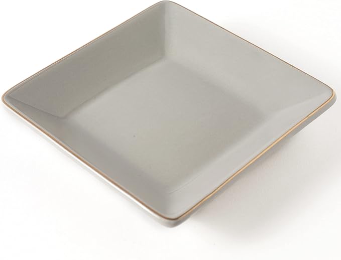 HANKOR Ceramic Jewelry Dish Tray, Decorative Trinket Tray Holder for Ring Earring Key, Gift for Women Girls, 4.7inch, Light Gray
