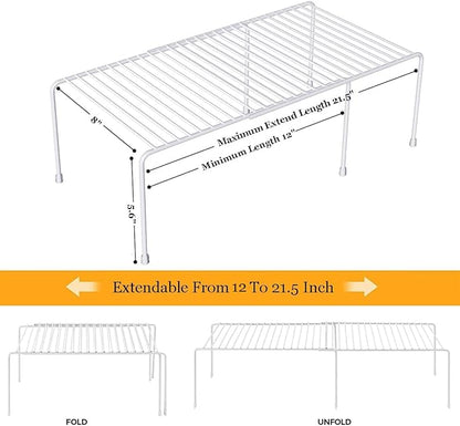 Expandable Cabinet Storage Organizer Shelf, Freezer Shelf Kitchen Cabinet Pantry Spice Rack for Plate Cup Organizer with Scratch Resistant Feet, 2 Sets