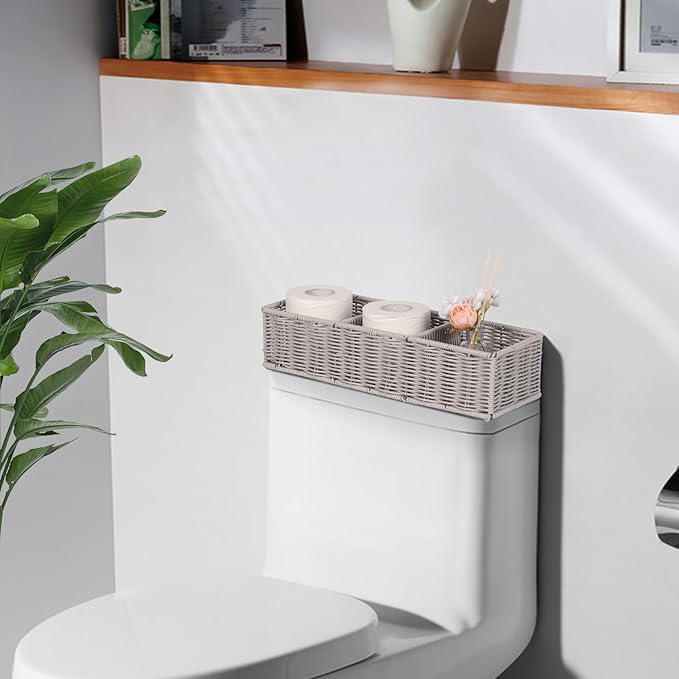 Elegant Toilet Decor Basket: Gray Moisture-resistant Divided - Scandinavian Organizer Resin Wicker 2-Pack