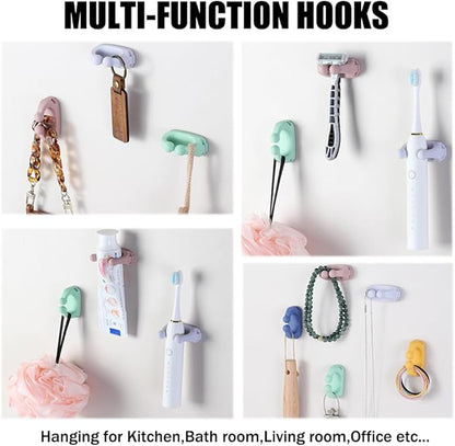 Defrko Silicone Razor Holders - 6 Pcs Hooks Adhesive Wall Mounted for Hanging Towel Key Plug Cable, Utility Decoration Hook Stick to Dorm Room Door Function for Kitchen Bathroom Home Office