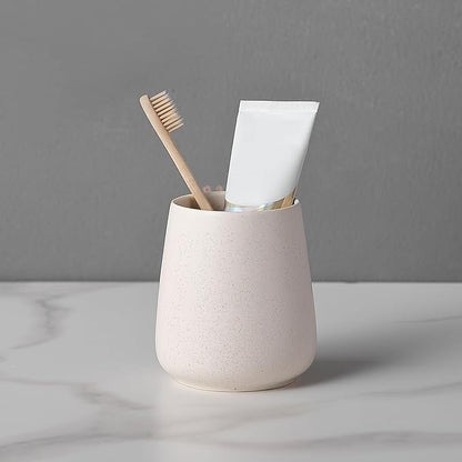 Beige Toothbrush Holder for Bathroom - Ceramic Tooth Brushing Holders, Toothbrush Cup, Toothpaste Organizer for Bathroom Countertop, Makeup Brush Holder, Pen Holder for Home Desktop Storage