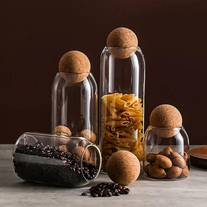 1500ML/50Oz Clear Glass Bottles, Glass Food Storage Containers with Airtight Round Cork, Decorative Sealed Jar Organizer Holder with Wooden Lid for Candy, Cookie, Nut, Spice, Tea, Coffee Bean