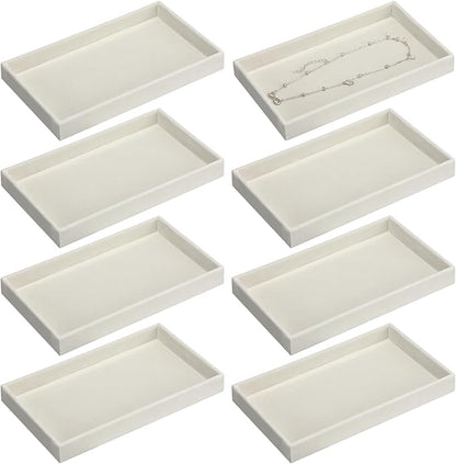 Inbagi 8 Pcs Small Velvet Jewelry Tray Stackable Jewelry Drawers Organizer Trays Jewelry Storage Trays 8.3 x 4.7 x 1 Inches (Beige)