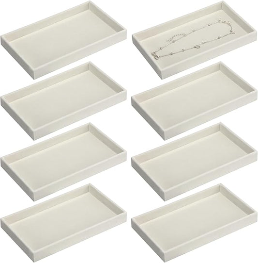 Inbagi 8 Pcs Small Velvet Jewelry Tray Stackable Jewelry Drawers Organizer Trays Jewelry Storage Trays 8.3 x 4.7 x 1 Inches (Beige)