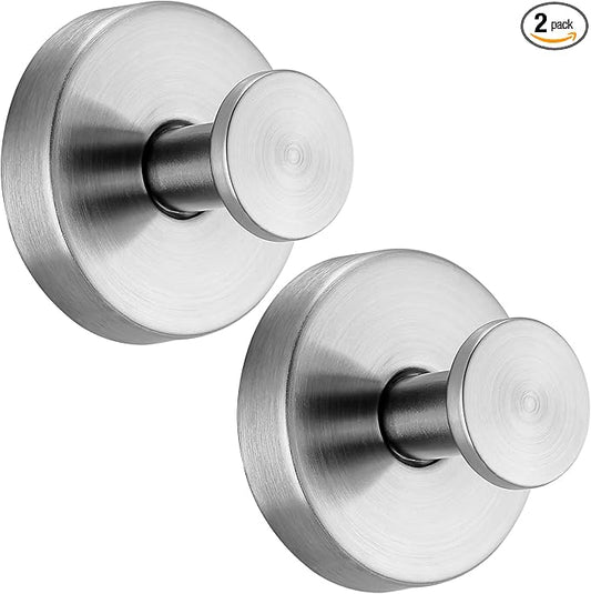 warlve Suction Cup Hooks No Drill Stainless Steel Shower Hooks Towel Hook Heavy Duty on Smooth and Non-Porous Surfaces in Bathrooms Kitchen Bedroom (2, Brushed Nickel)
