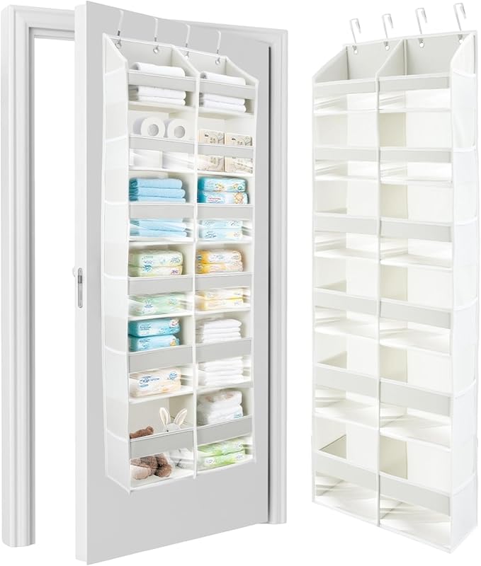 HOMELUX THEORY UPGRADED 6 Tiers Over The Door Organizer Hanging - 100D EXTRA THICK & 50lbs HUGE CAPACITY, 12 Side Mesh Pockets Over The Door Shoe Organizer, Hanging Closet Organizer (Ivory, XL)
