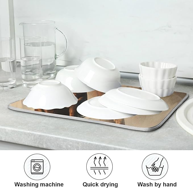 ZzWwR Horse Absorbent Dish Drying Mat Microfiber Kitchen Countertop Table Protector Multi-Purpose Counter Rack Sink Drainer Pad (18” x 16”)