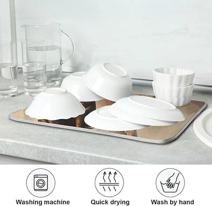 ZzWwR Horse Absorbent Dish Drying Mat Microfiber Kitchen Countertop Table Protector Multi-Purpose Counter Rack Sink Drainer Pad (18” x 16”)