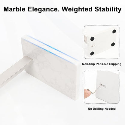 HarJue Hand Towel Holder Stand, 14.5" Hand Towel Rack with Weighted Marble Base, 304 Stainless Steel L-Shape Standing Towel Bar for Vanity Bathroom Kitchen Countertop (Brushed Nickel)